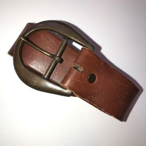 HANDMADE Brown Leather Belt with Antique Brass Tone Buckle Rustic Vintage FUC 38
